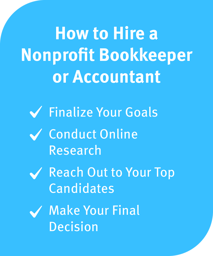 A checklist of four steps for hiring a nonprofit bookkeeper or accountant