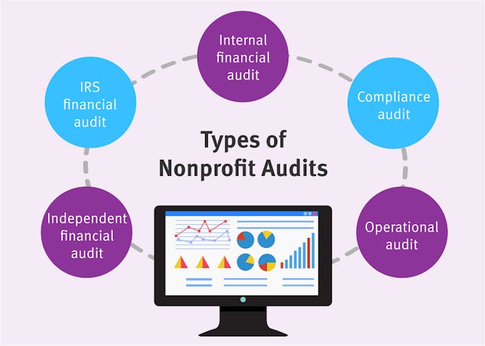 Mind map showing the five main types of nonprofit audits