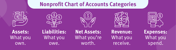 Five categories in a nonprofit chart of accounts