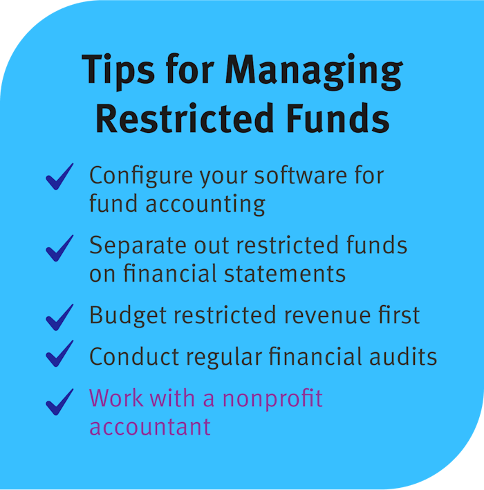 A checklist of tips for effectively managing restricted funds.