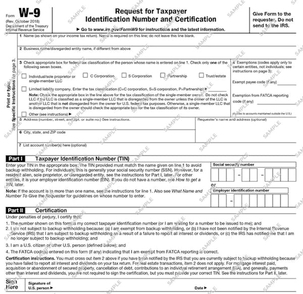 When filling out the W-9 for your nonprofit, the form will look something like this.