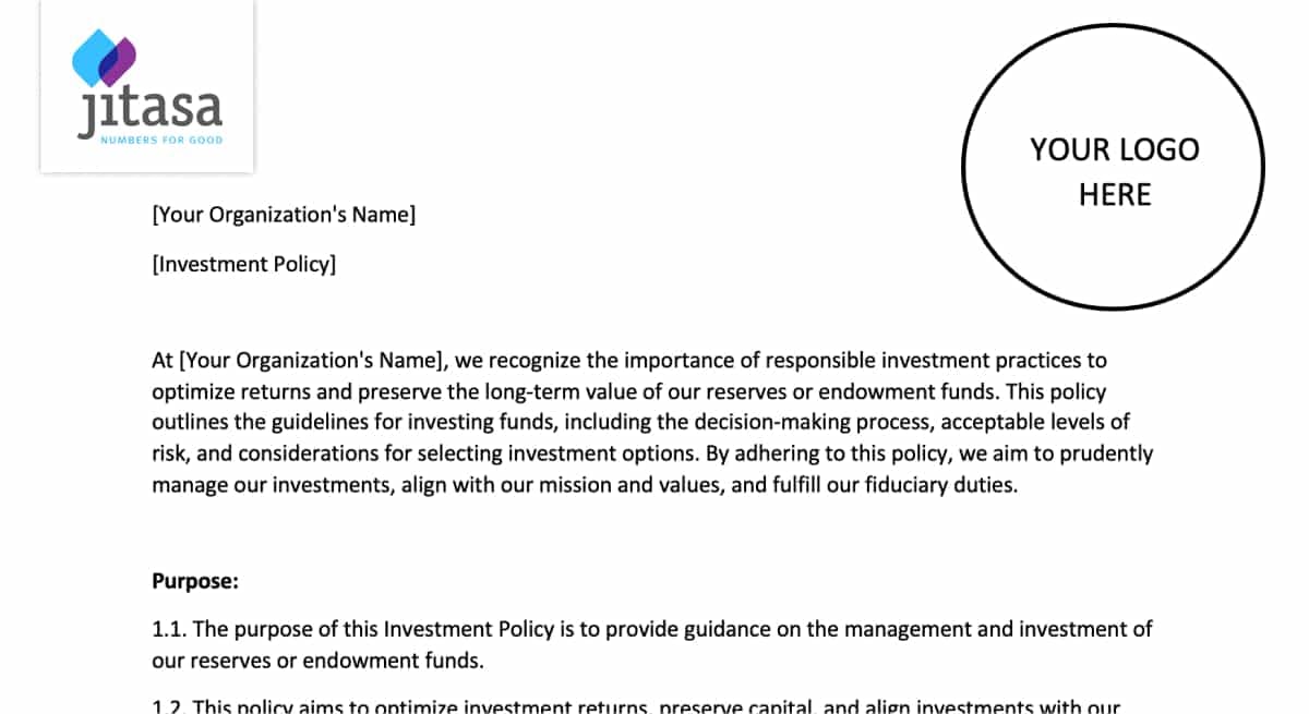 Nonprofit Investment Policy Template   Investment Policy Template 